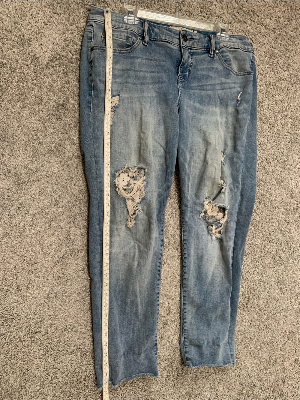 torrid Light Wash Blue Distressed Lace Panels Boyfriend Jeans - Picture 7 of 11